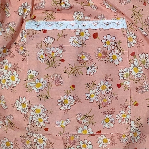 Apron Retro Bib Style Adjustable Waist Tie Floral Polka Dot Womens Pink Tan OS - Picture 9 of 16